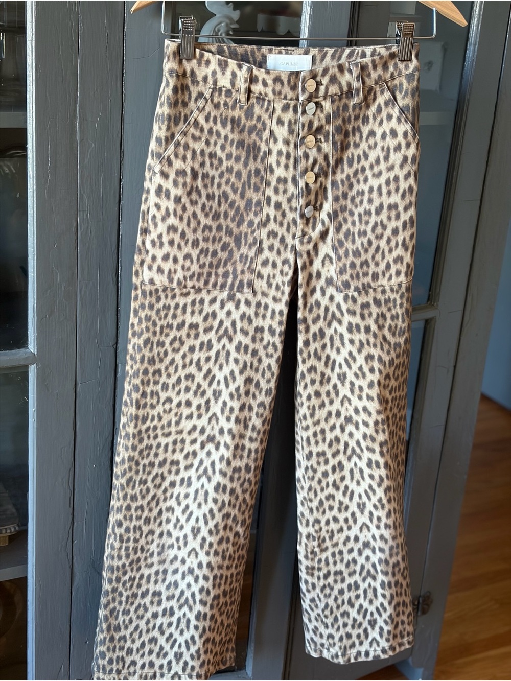 Capulet Leopard Print Button-Front Wide Leg Jeans